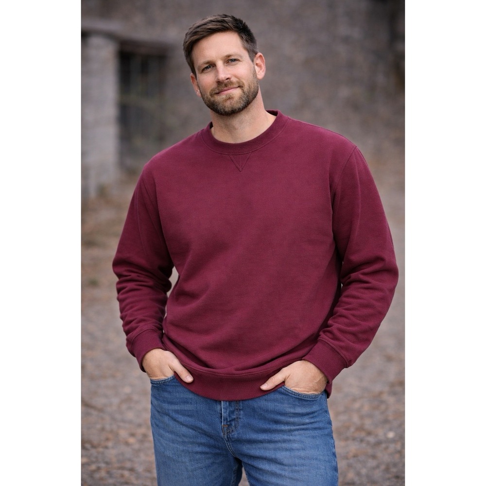 L.L. Bean Waffle Knit Crewneck Sweatshirt Mens XL Burgundy Cotton Classic Casual